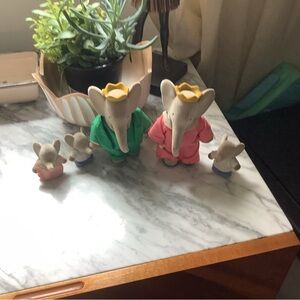 Elephant Figurine Set with Colorful Outfits